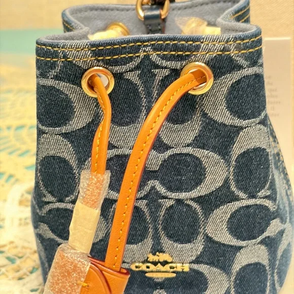 Coach Blue and Tan Mini Drawstring Bag - Picture 7 of 9
